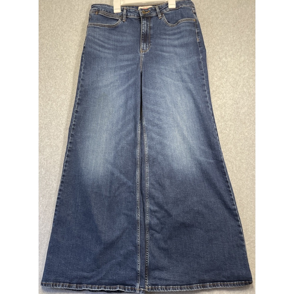 Wrangler High-Rise Wide leg Jeans Blue Womens Sz 14/32 Cowboy Bell Bottoms